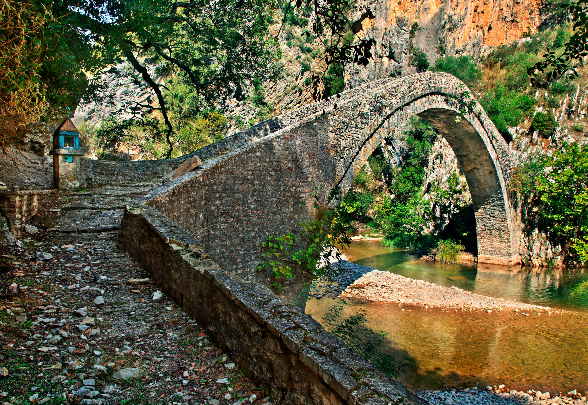 Artotiva,Bridge,,Aitoloakarnania,,Greece.,The,Old,Stone,Arched,Bridge,Of